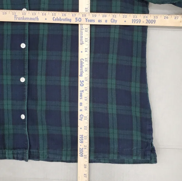 LL Bean flannel pajamas women's XL petite green and blue Scotch plaid pockets - Picture 5 of 16